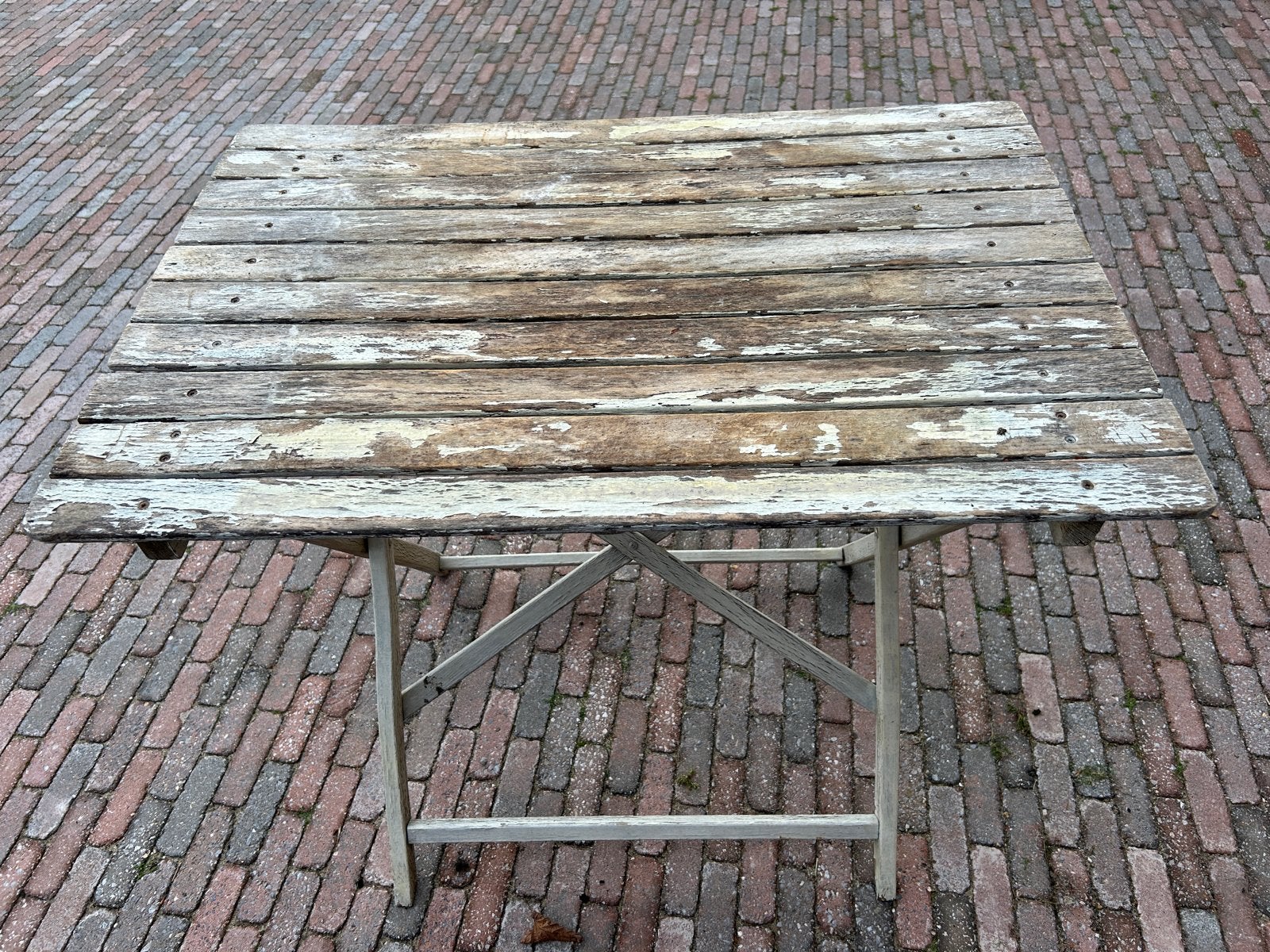 Prachtige brocante verweerde houten tuintafel, Ophalen, Gebruikt, Rechthoekig, Hout