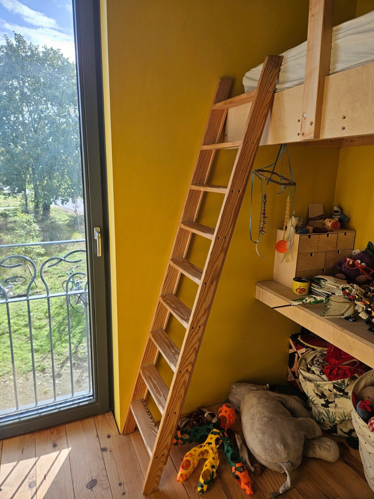 Houten ladder voor hoogslaper of speelhut, Doe-het-zelf en Verbouw, Verzenden, Gebruikt, Ladder, Minder dan 2 meter