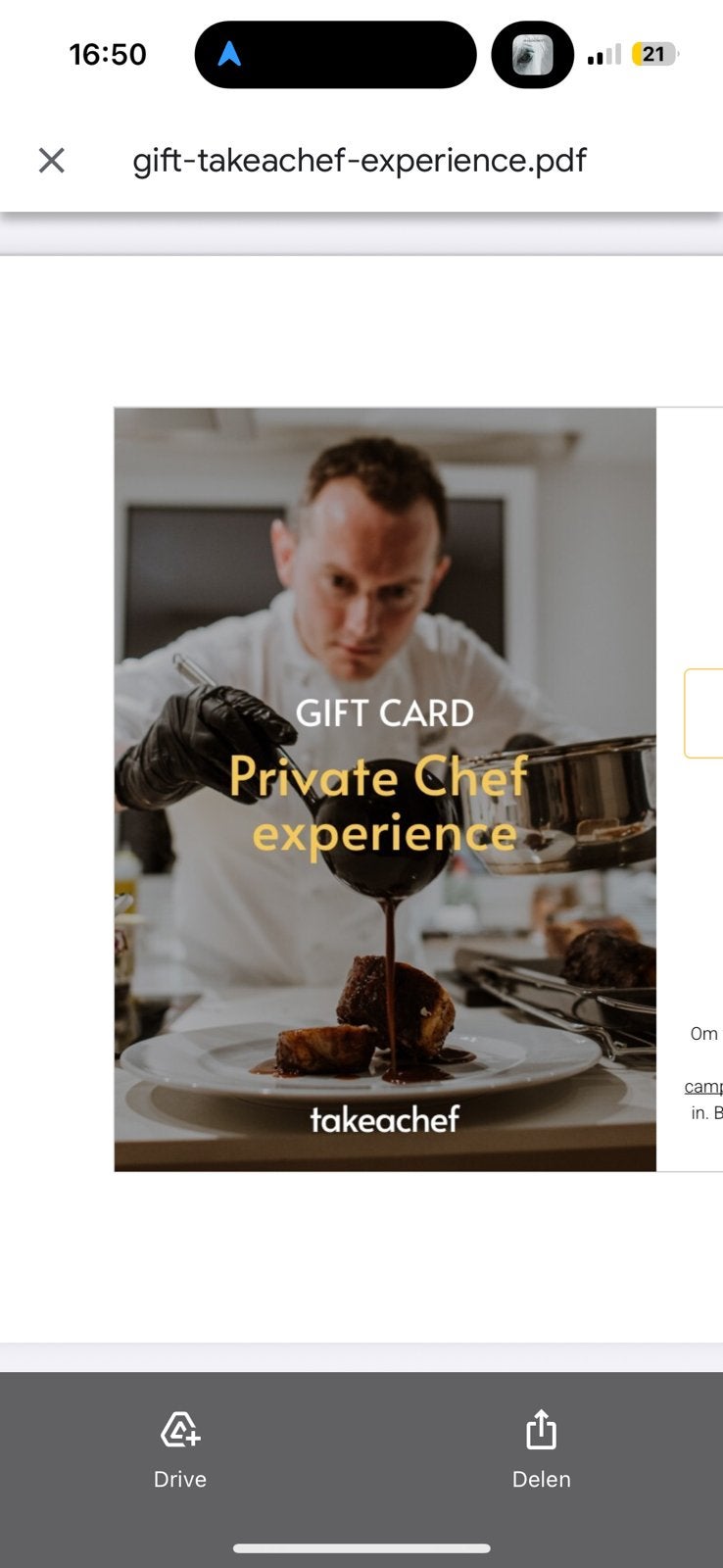 Gift card private chef experience 4 personen takeachef, Drie personen of meer, Cadeaubon, Overige typen