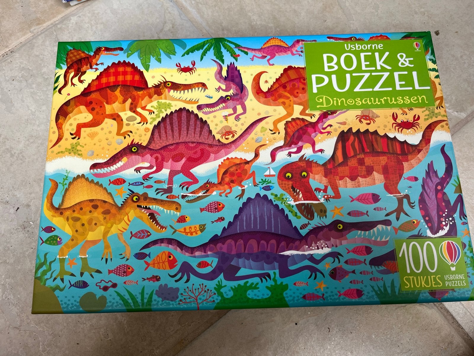 Dino Puzzel 100 Stukjes met Boekje - Grote Stukken, Ophalen, Meer dan 50 stukjes, Gebruikt, 4 tot 6 jaar