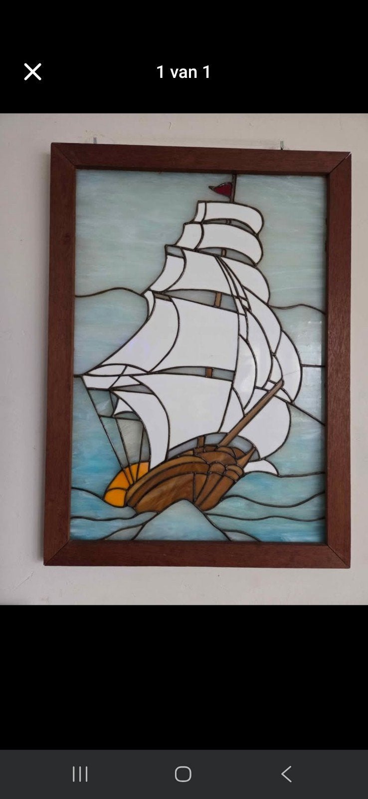 Glas-in-lood schilderij van een zeilschip, Antiek en Kunst, Kunst | Schilderijen | Klassiek, Ophalen, Maritiem / water, Overige stijlen