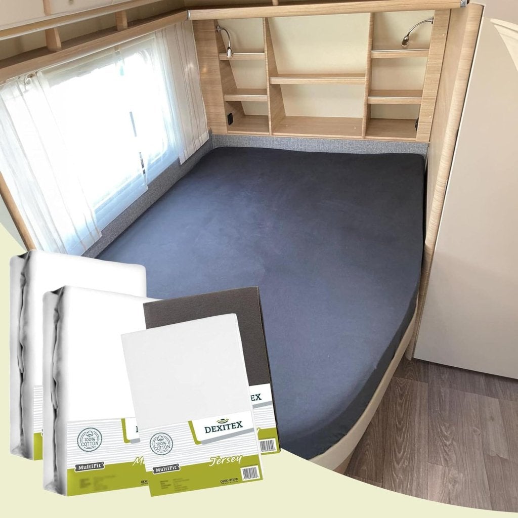 Textielpakket Frans bed - 2 moltons en 2 hoeslakens - rechts, Caravans en Kamperen, Caravan accessoires, Dexitex.nl, Verzenden