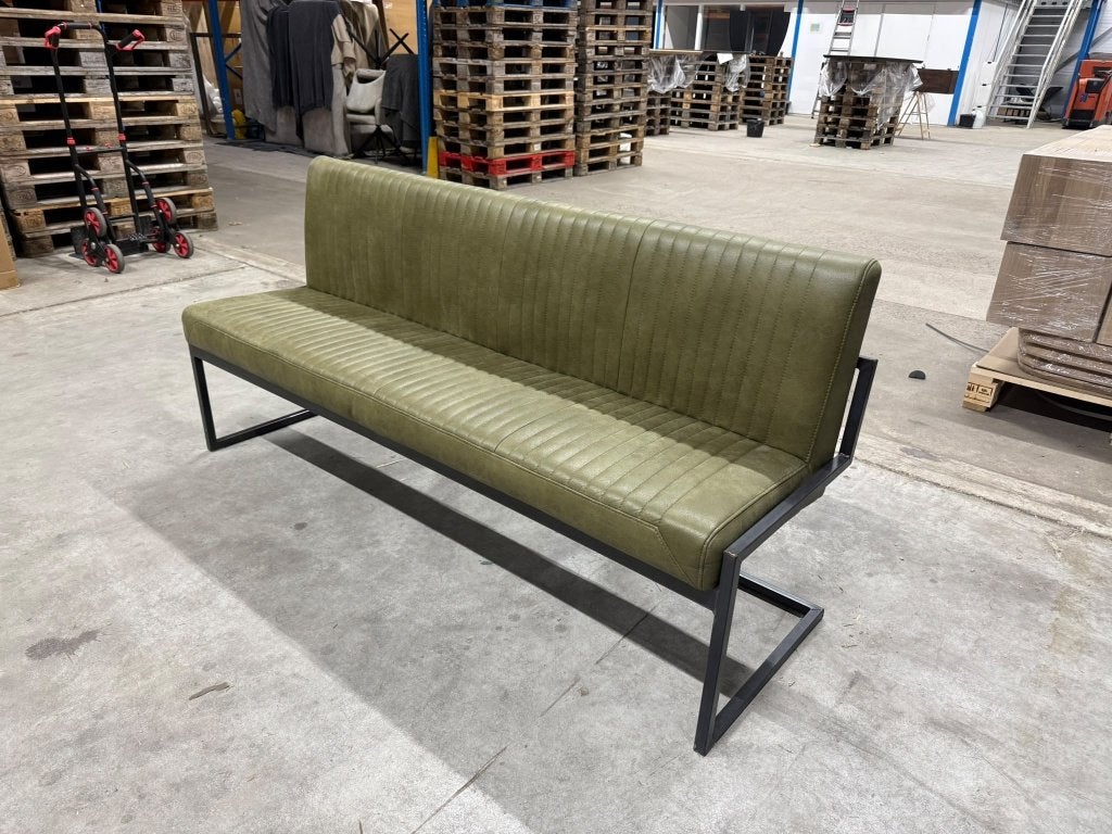 Industriële eetkamerset, 3 stoelen + eetkamerbank groen, Ophalen, Overige kleuren, Drie, Zo goed als nieuw