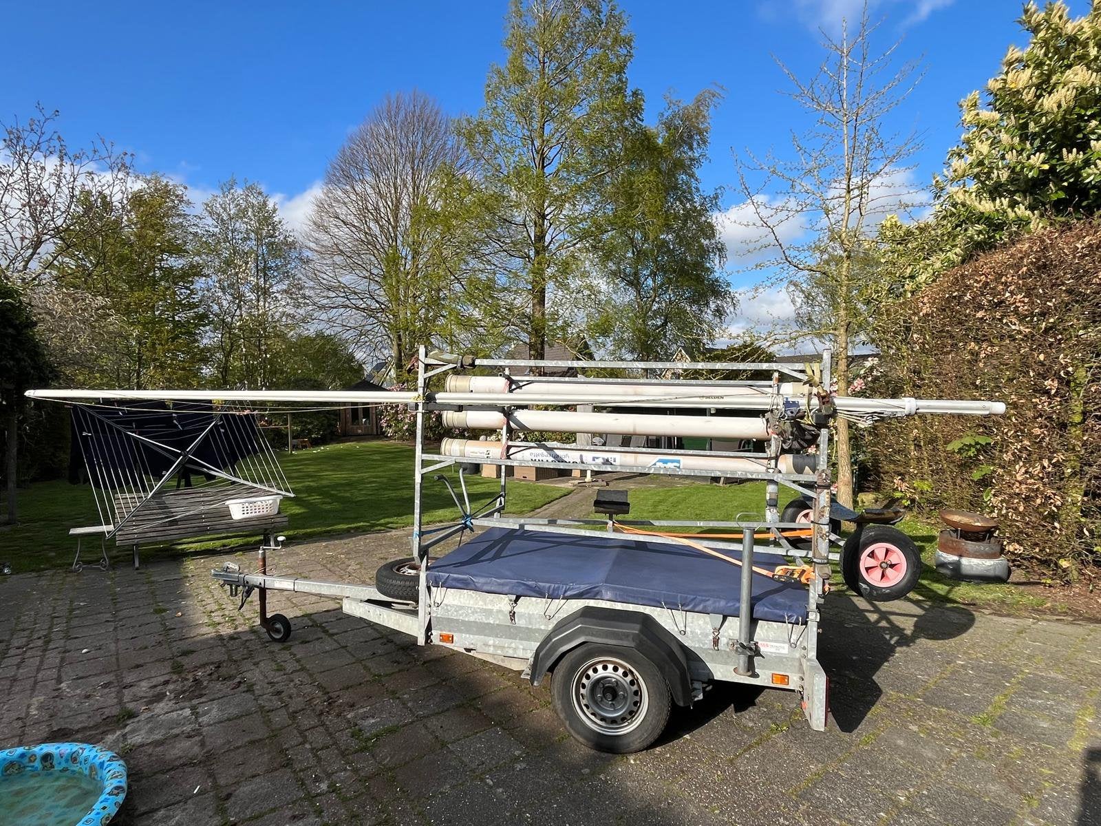 Dubbele Trailer splash flash laser optimist + strandtrailer, Watersport en Boten, Ophalen, Gebruikt, Minder dan 6 meter, Open zeilboottrailer