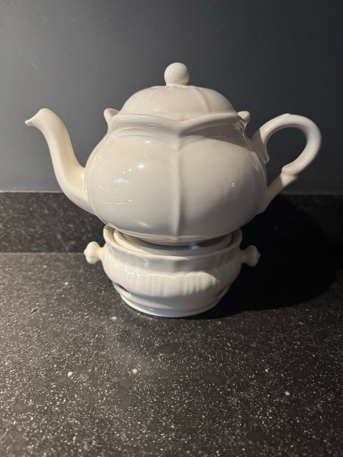 Zeller Keramik Petit Blanc Theepot met theelicht, Theepot/fluitketel, Ophalen of Verzenden, Zo goed als nieuw, Steen/keramiek