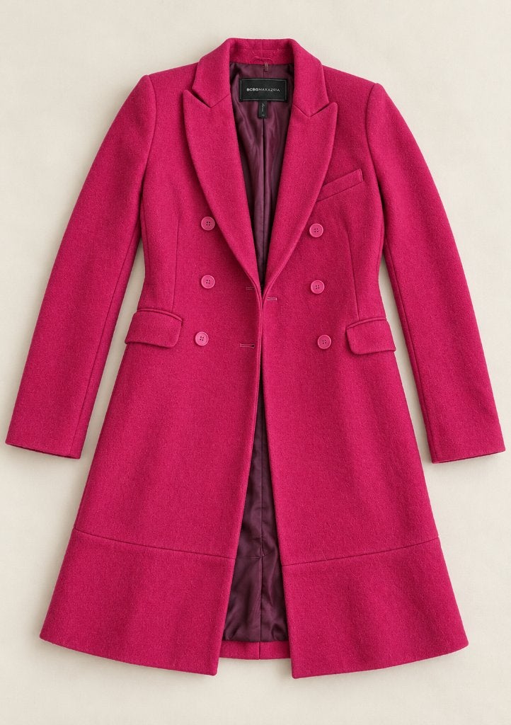 BCBGMAXAZRIA fuchsia mantel met wol en kasjmier – maat XS, Kleding | Dames, Zo goed als nieuw, Roze, Maat 34 (XS) of kleiner, BCBGMAXAZRIA