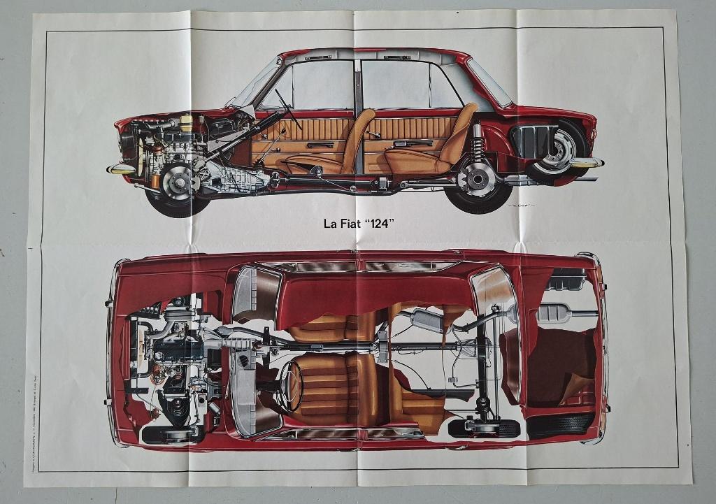 Fiat 124 reclame folder brochure vintage auto poster 1966, Ophalen of Verzenden, Zo goed als nieuw, Overige merken