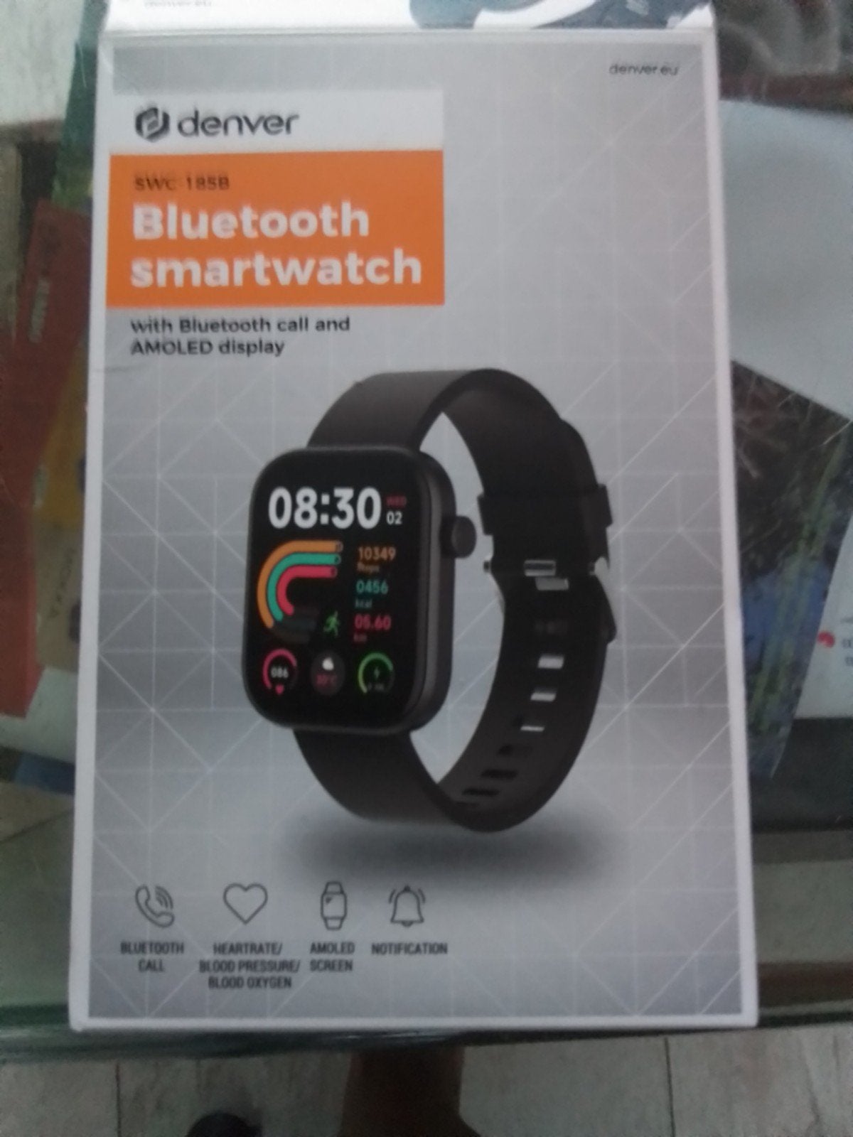 Denver SWC-185B Bluetooth Smartwatch met AMOLED display, Gebruikt, Zwart, Ophalen of Verzenden, Stappen