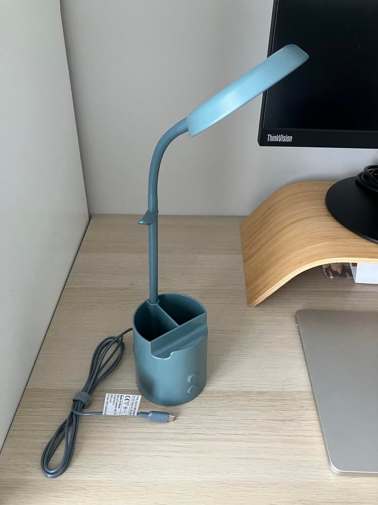 Ikea Brunbage blauwgrijze bureaulamp met pennenhouder, Ophalen, Nieuw