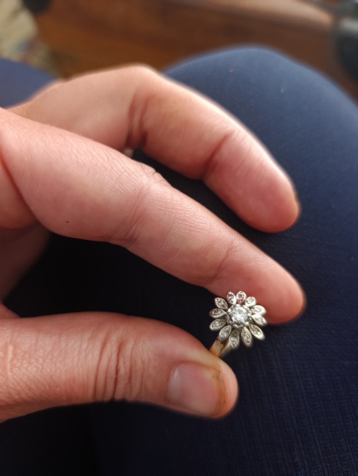 Antieke 14k Geelgouden Ring, Old European Cut Diamanten, Sieraden, Tassen en Uiterlijk, Ringen, Ophalen, Geel, Zo goed als nieuw