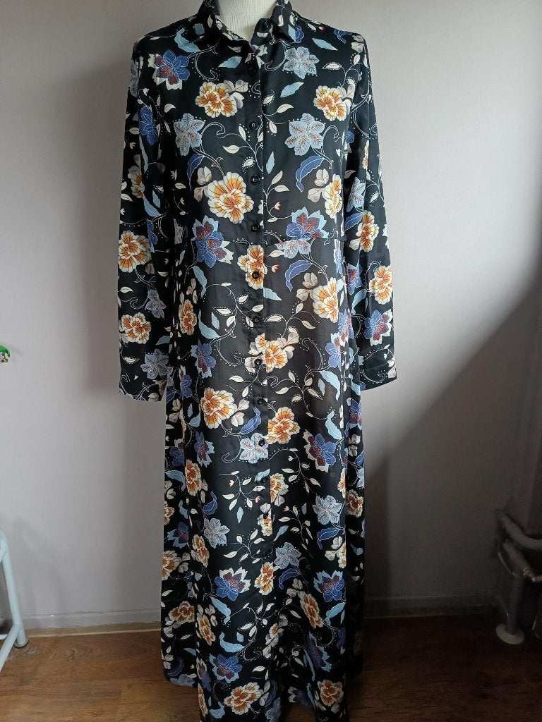 Nieuwe zwarte maxi stretch jurk bloemen print, maat M/38, Kleding | Dames, Maat 38/40 (M), Zwart, Nieuw, Ophalen of Verzenden
