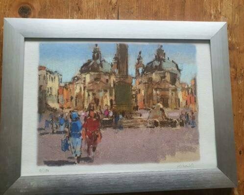 Zeefdruk Rome Piazza del Popolo gesigneerd Rob Honingh, Antiek en Kunst, Ophalen