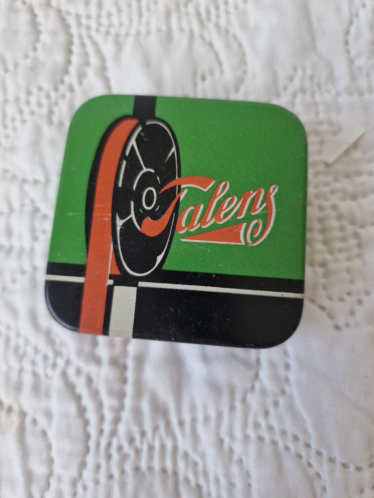 Vintage Talens blikje - Groen met oranje/zwart design, Verzamelen, Blikken, Ophalen of Verzenden, Gebruikt, Overige, Overige merken