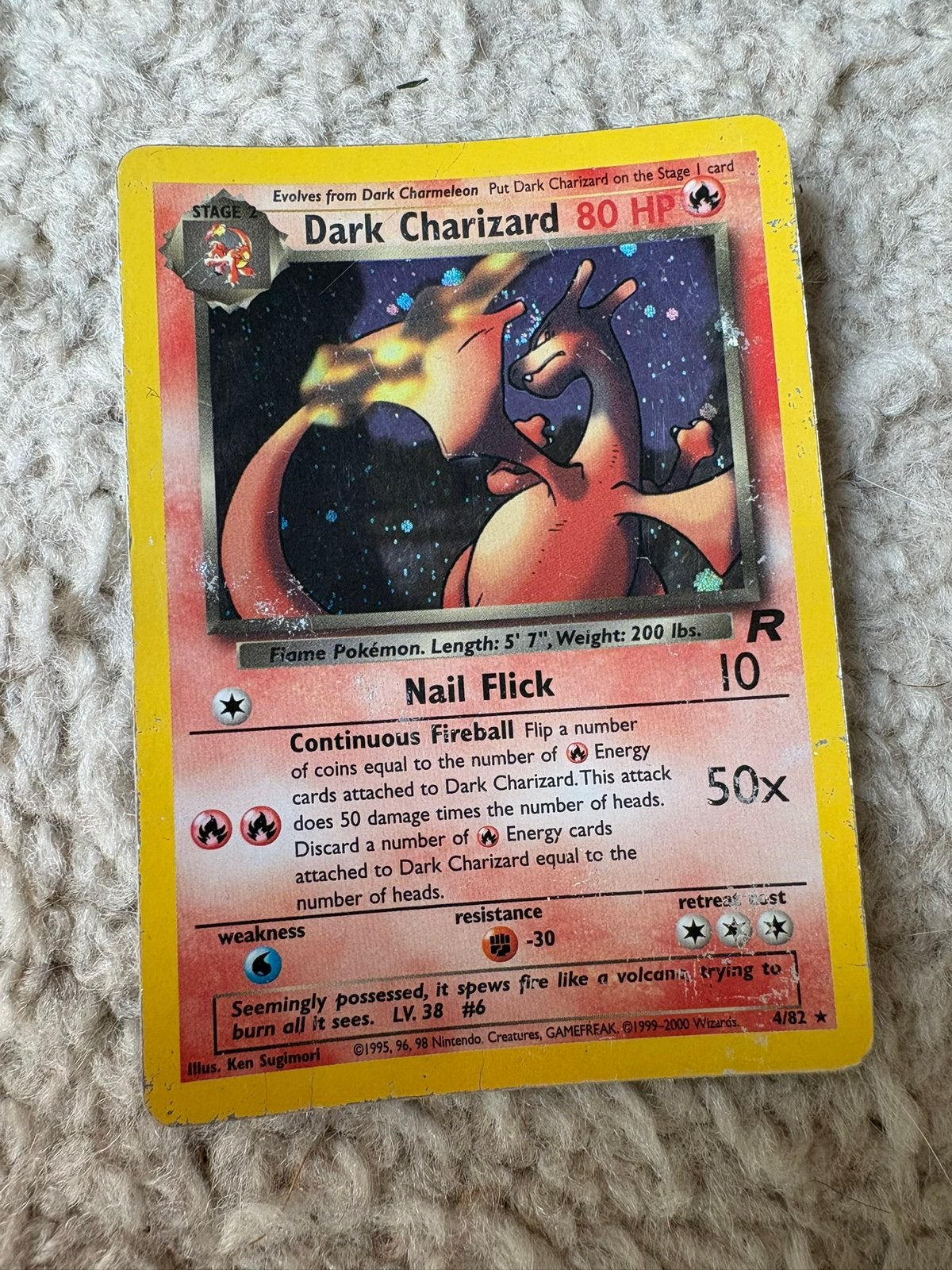 Pokemon kaart dark charizard swirl holo 4/82 team rocket, Ophalen of Verzenden, Zo goed als nieuw