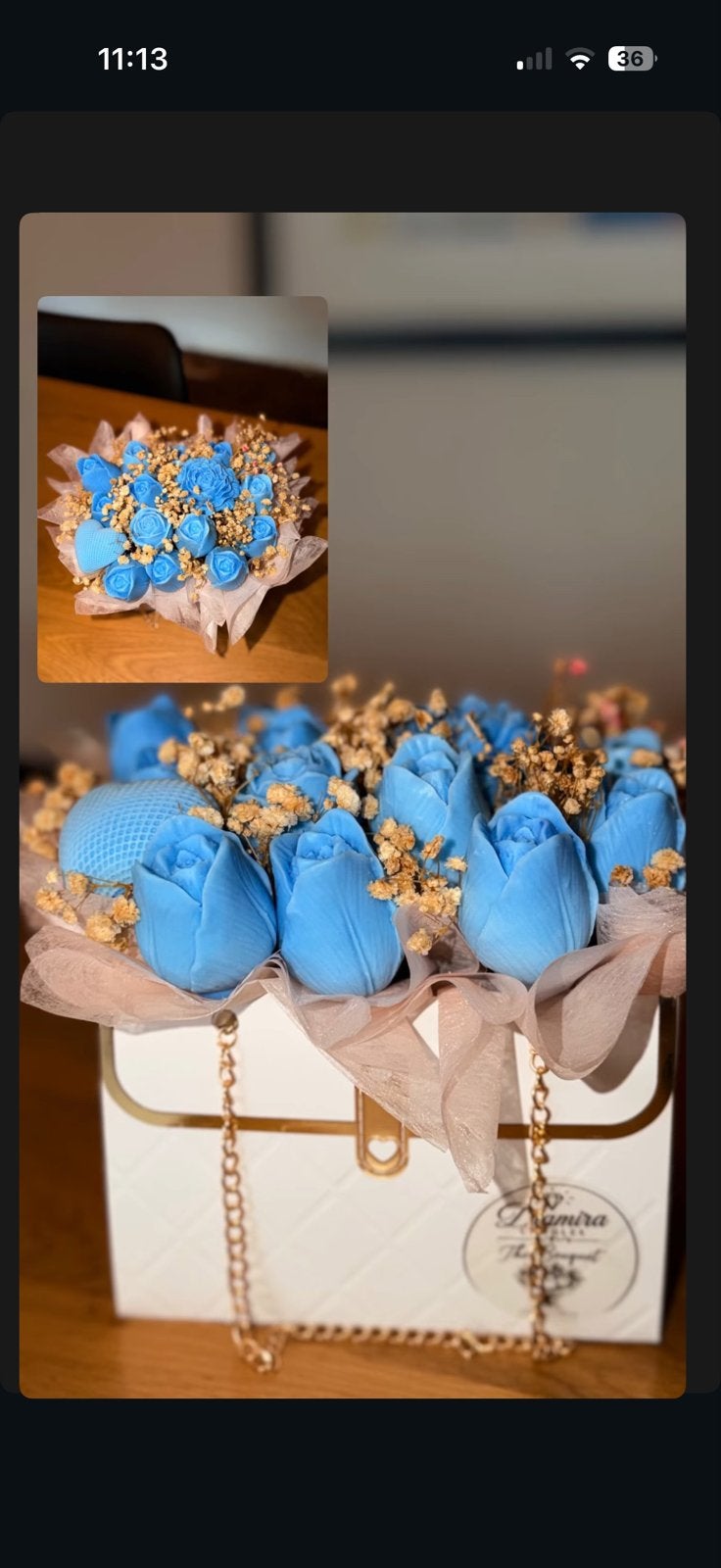 Boeket van blauwe zeepbloemen in geschenkdoos, Nieuw, Ophalen of Verzenden, Modern, Blauw