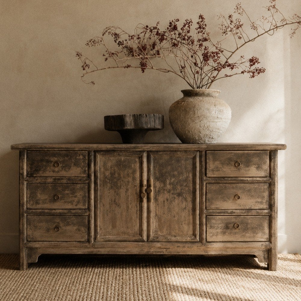 stoer dressoir met bijpassende buffetkast -ALTIJD IETS MOOIS, 100 tot 150 cm, Teakhout, Ophalen of Verzenden, LANDELIJK, AUTHENTIEK, STOER
