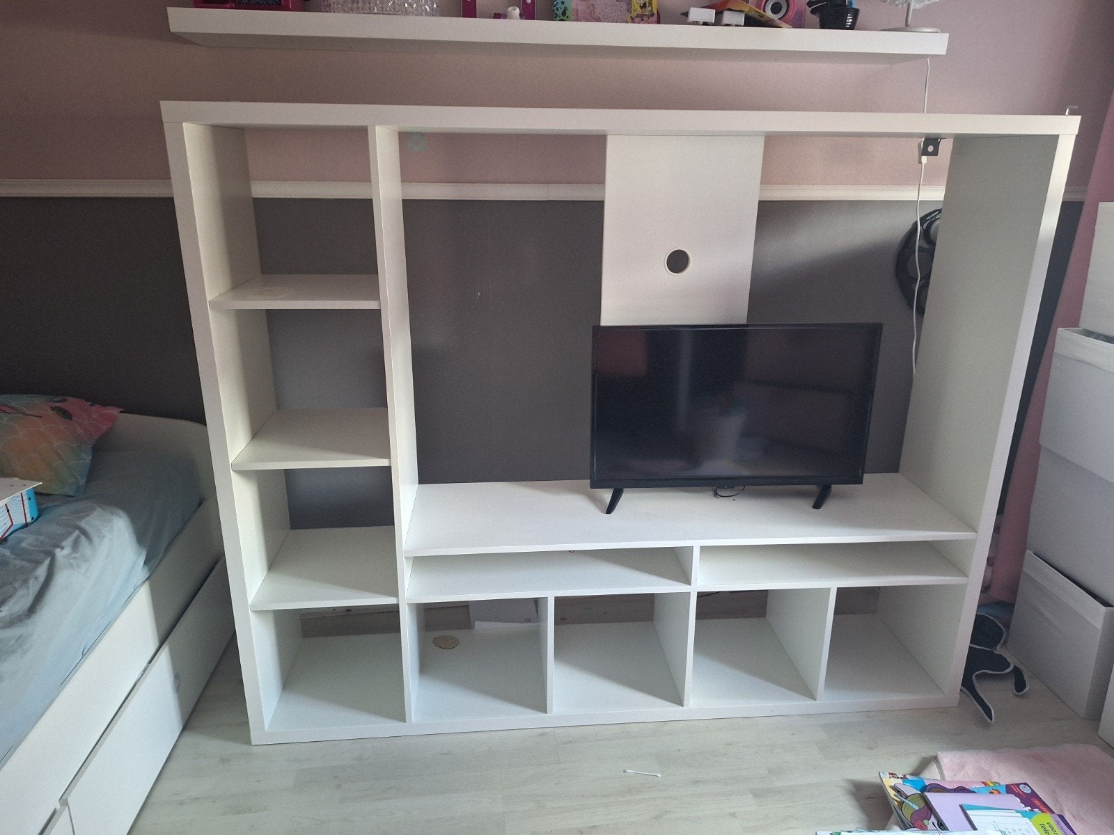 Witte Kallax kast/TV-meubel met opbergruimte en planken, Ophalen, Gebruikt, 150 tot 200 cm, Modern