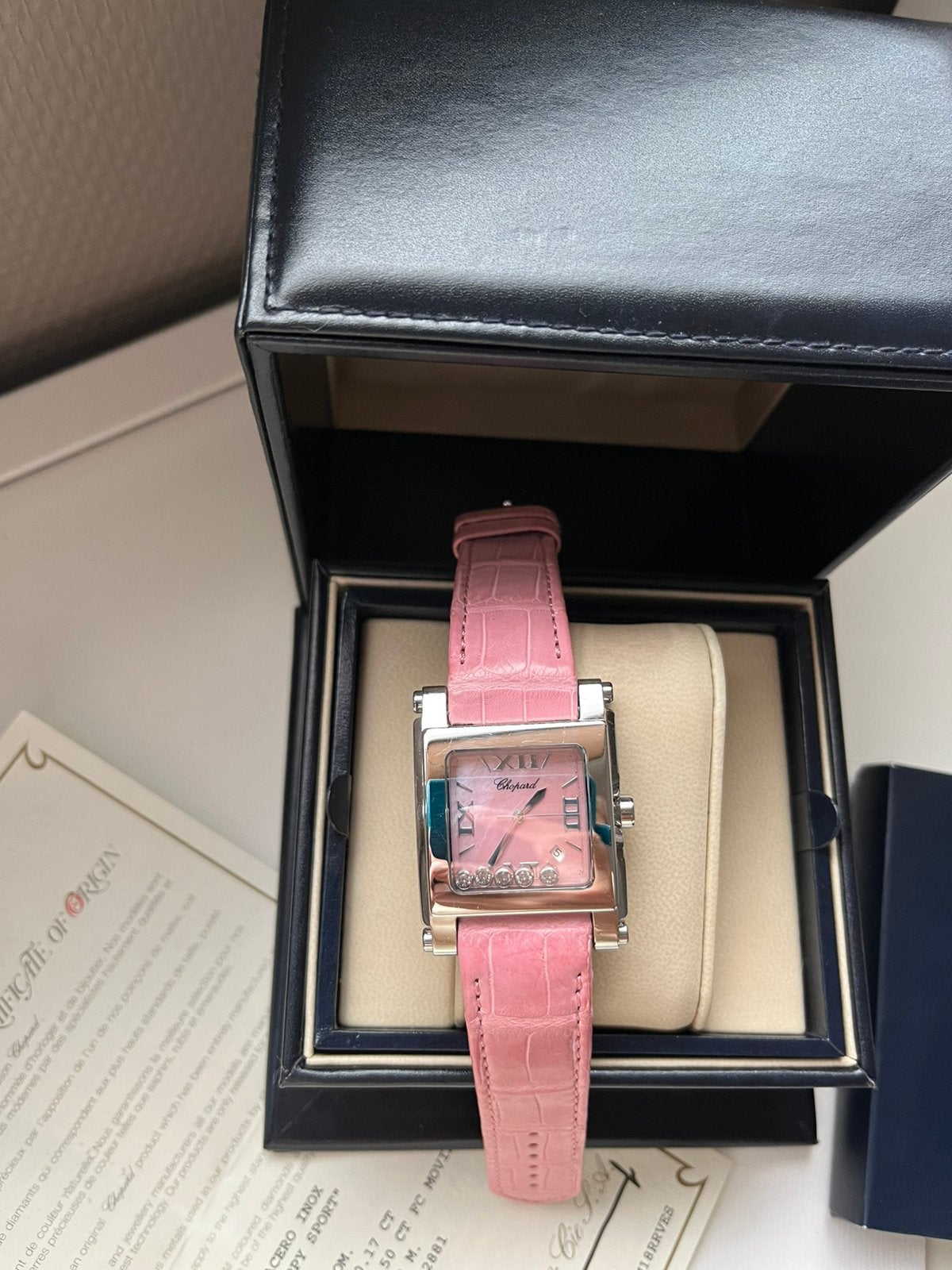 Chopard Happy Sport roze XL horloge Full set Diamanten Pink, Ophalen of Verzenden, Zo goed als nieuw, Overige merken