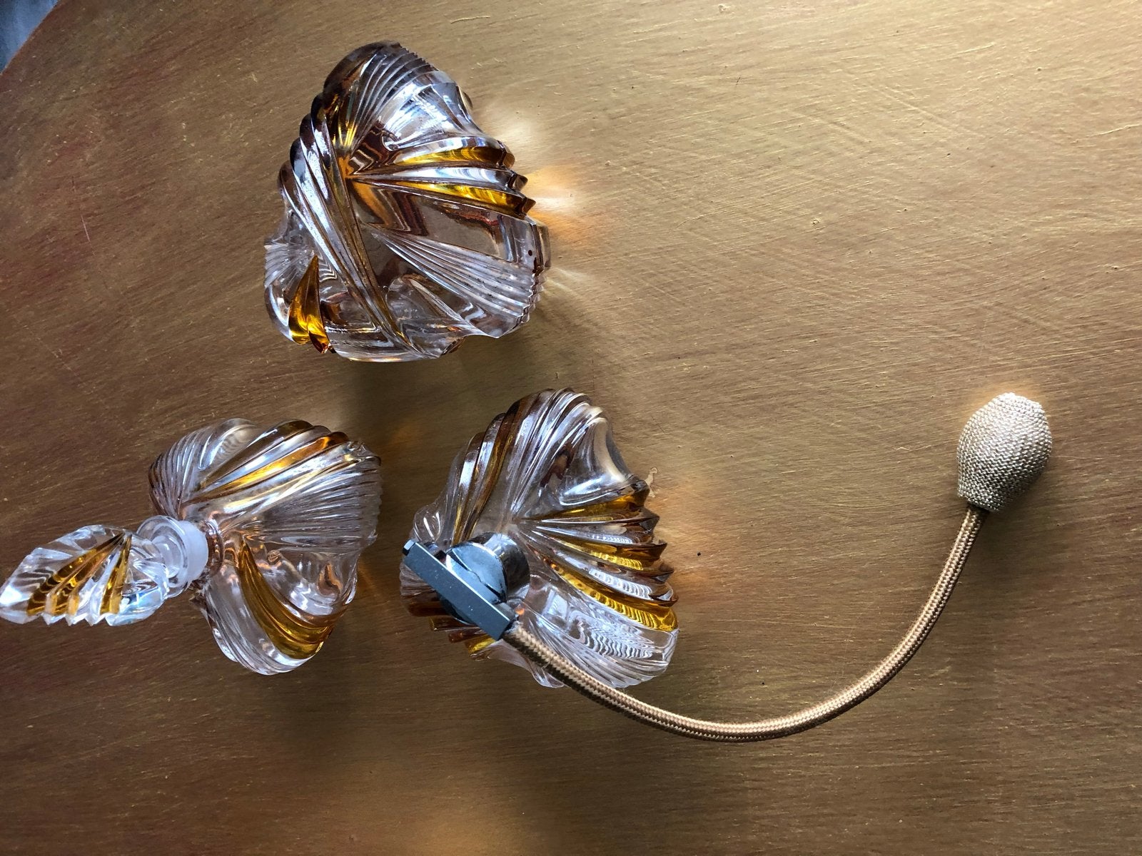 Vintage Toilettafelset met Verstuiver - Glas en Amberkleur, Ophalen of Verzenden, Gebruikt