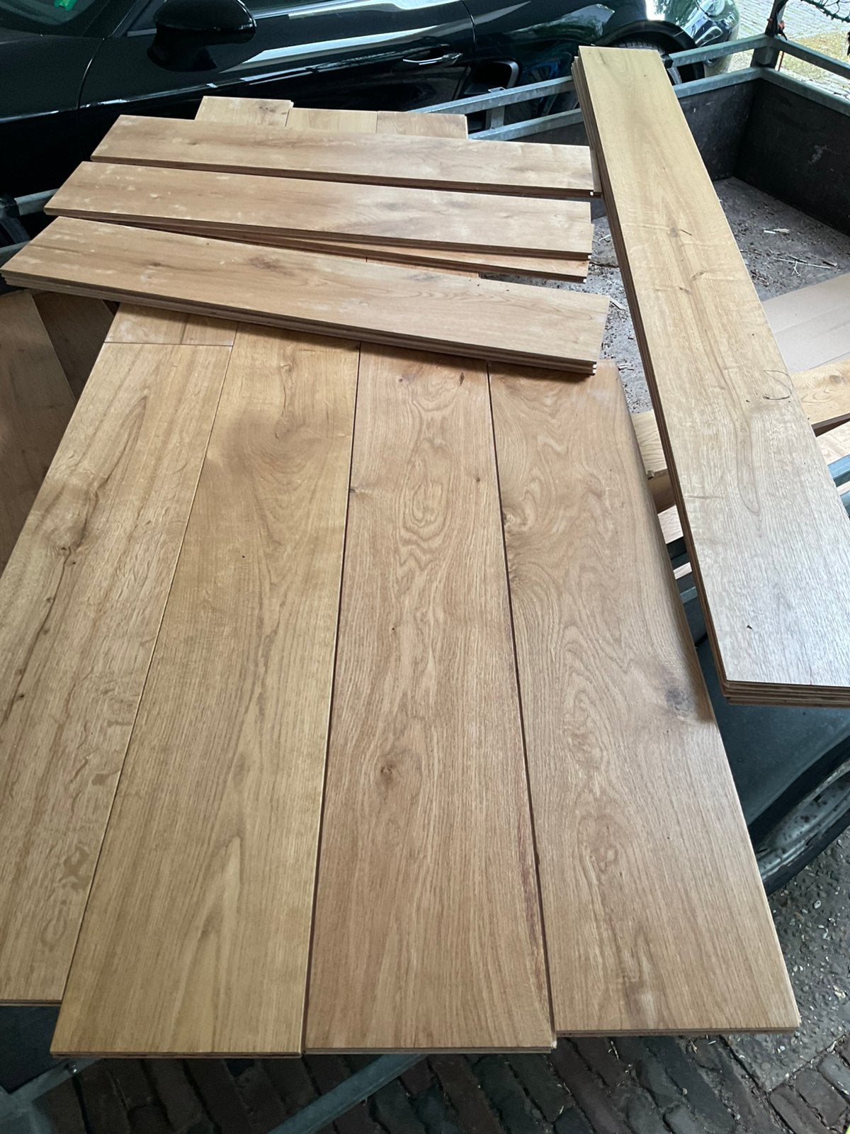 Eiken vloerdelen nieuw breed 19 cm. Lengtes 190 en 95cm., Doe-het-zelf en Verbouw, Hout en Planken, Ophalen, Minder dan 25 mm