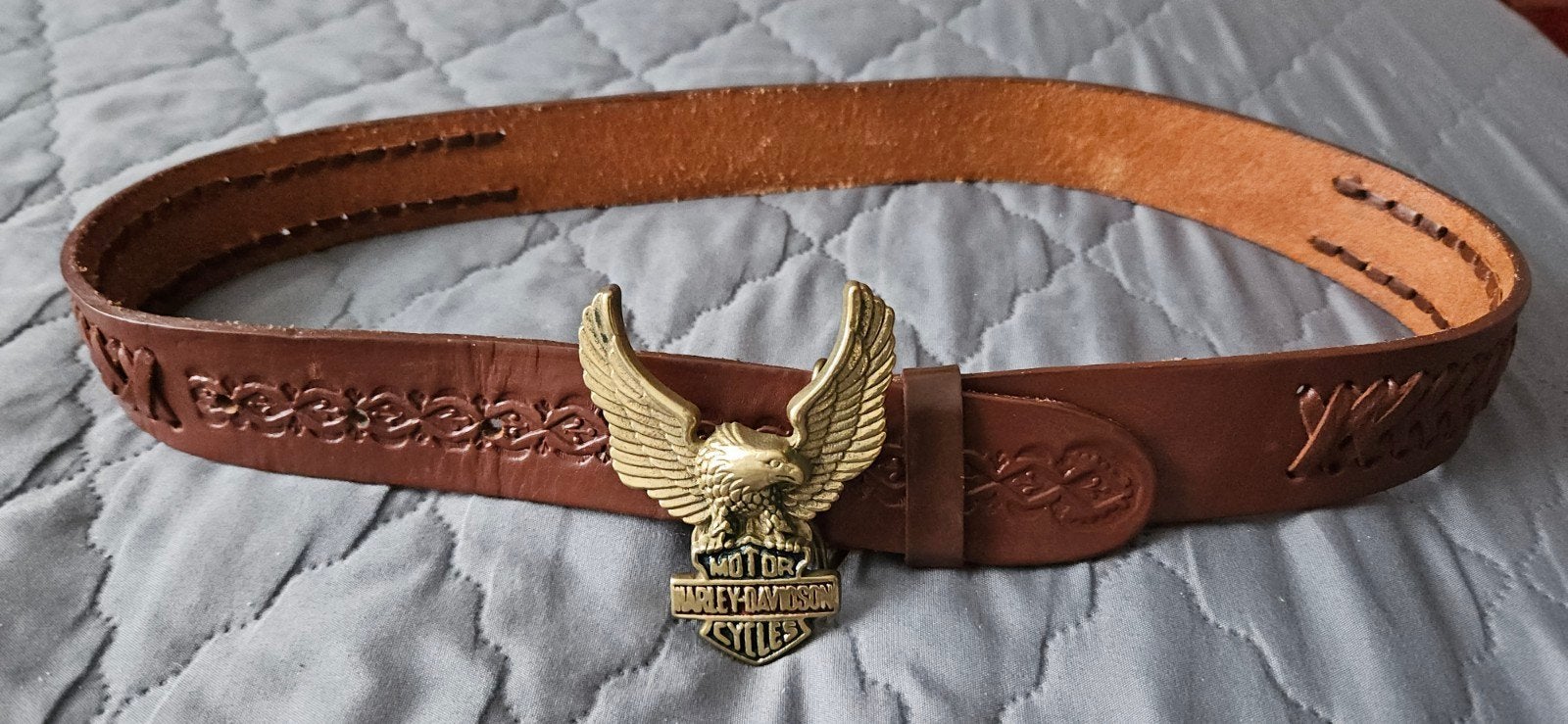 Harley-Davidson Leren Riem met Adelaar Gesp - Maat 34, Ophalen, 95 tot 105 cm, Bruin, Echt leder