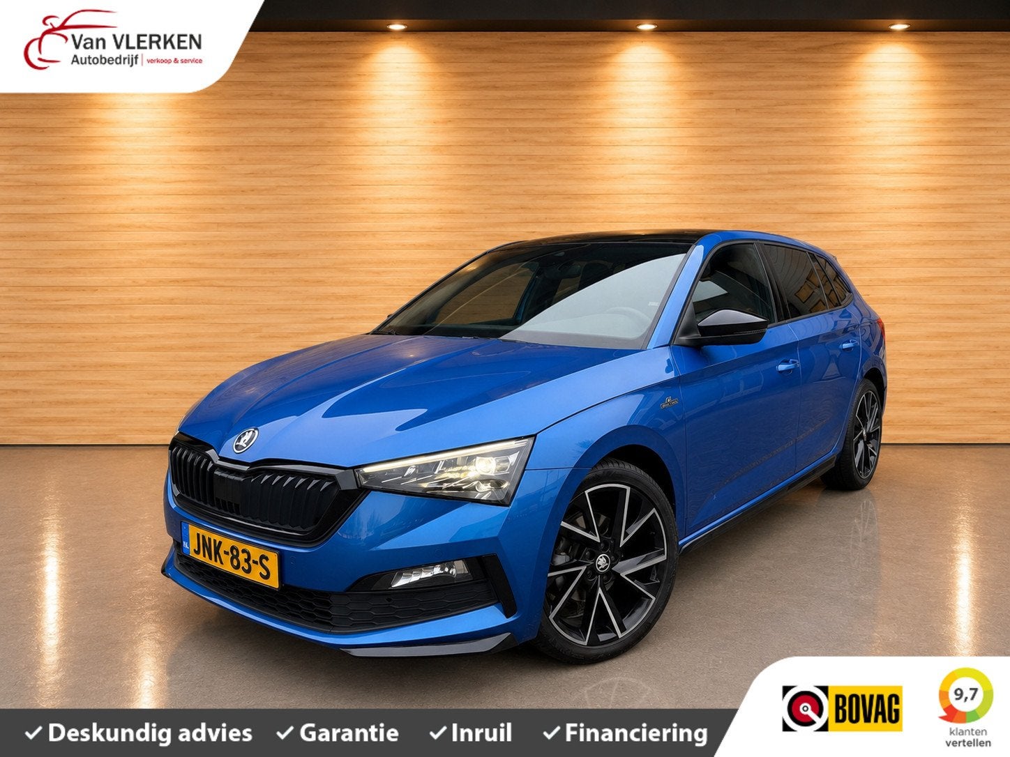 Skoda Scala 1.5 TSI ACT Monte Carlo PANORAMADAK, Dealer onderhouden, 4 cilinders, Blauw, Automatische klimaatregeling
