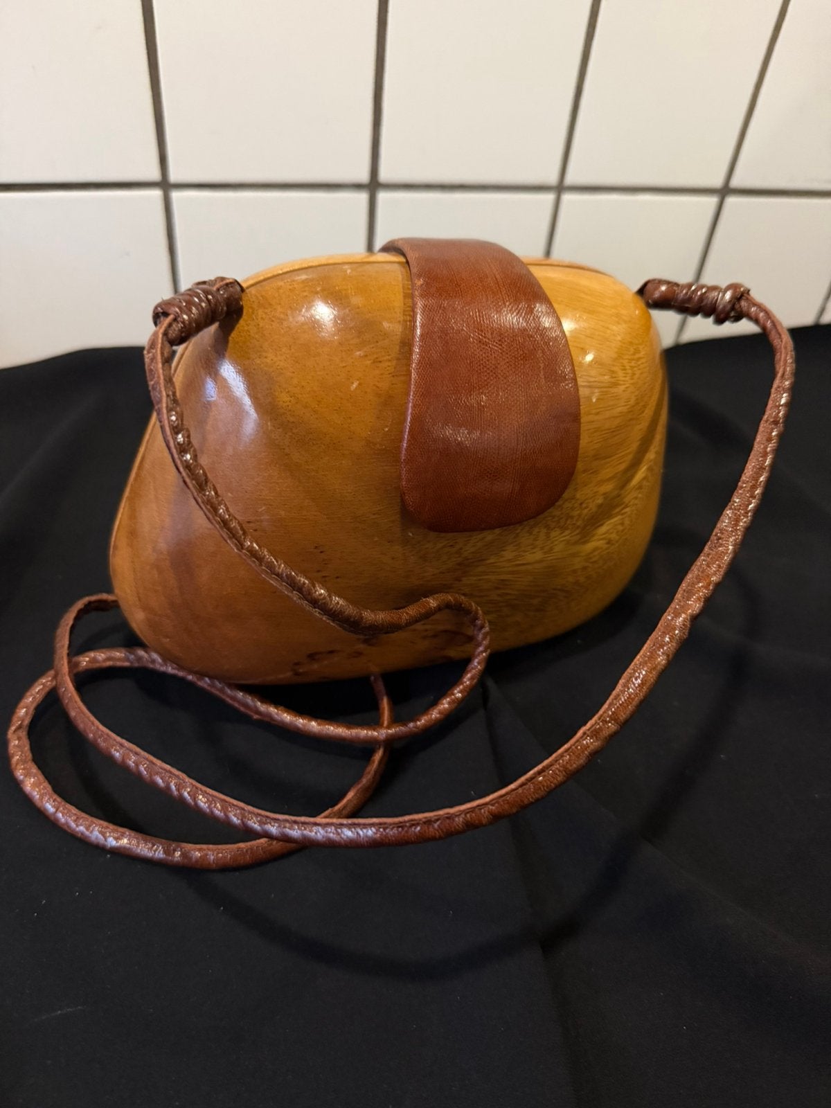 Houten tas vintage, Ophalen of Verzenden, Zo goed als nieuw, Bruin