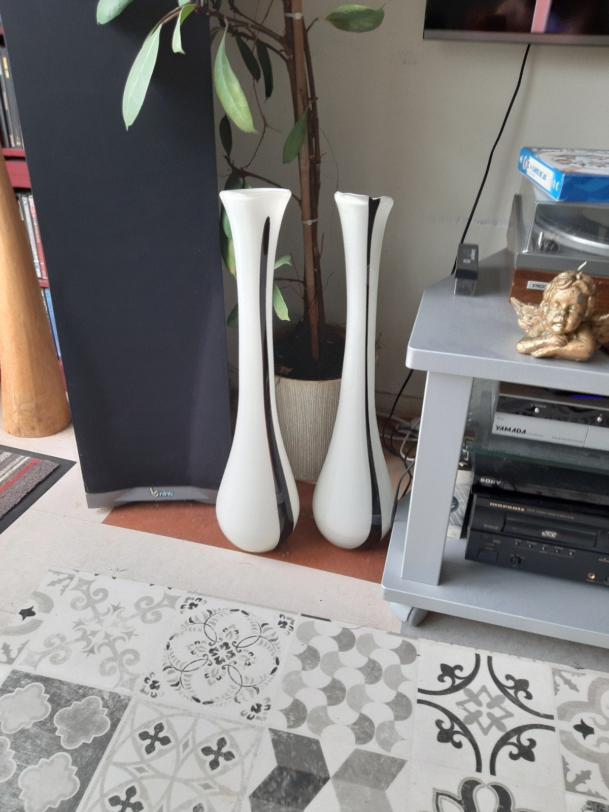 Set van 2 Murano vazen, wit met zwart accent, Ophalen