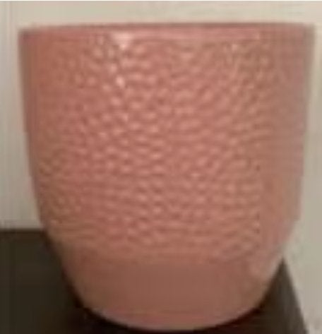 Roze, rose bloempot met 'putjes' / 'deukjes'; 13 cm hoog, Rond, Binnen, Ophalen of Verzenden, Zo goed als nieuw