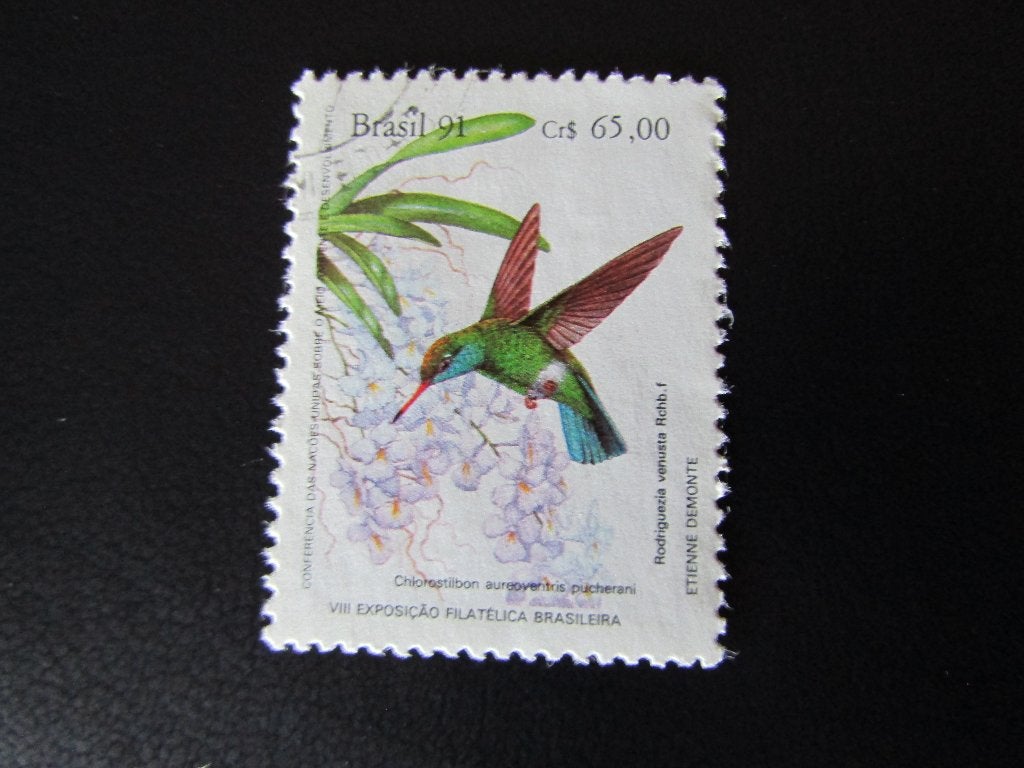 Postzegel Vogel: Goudbuik-Smaragdkolibrie uit Brazilië, Ophalen of Verzenden, Gestempeld, Dier of Natuur