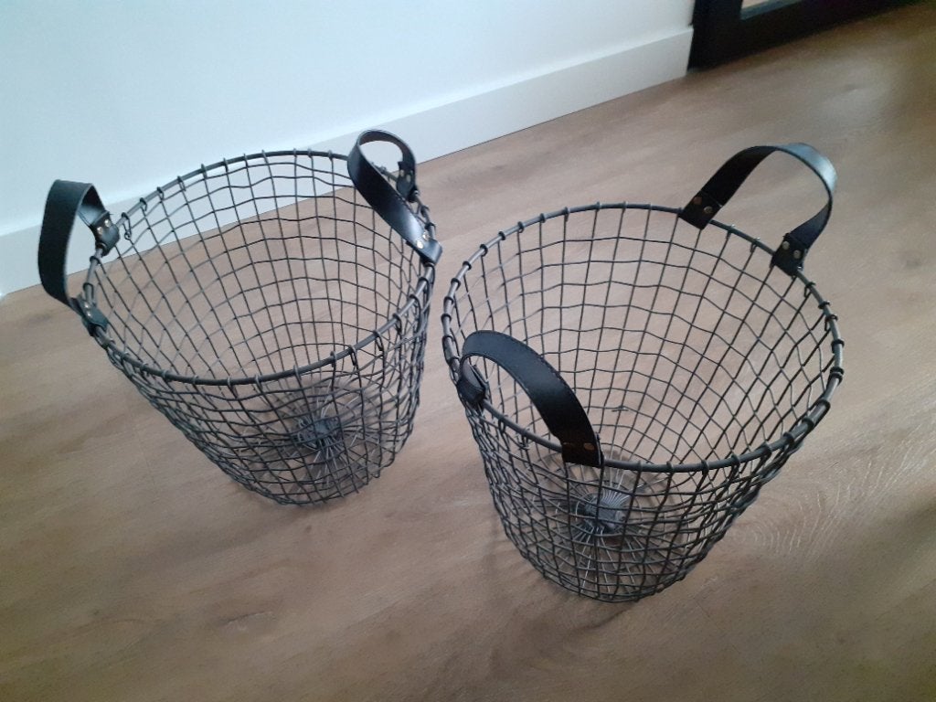 2 Decoratieve manden grijs/zwart, Ophalen, Mand, Gevlochten, Rond