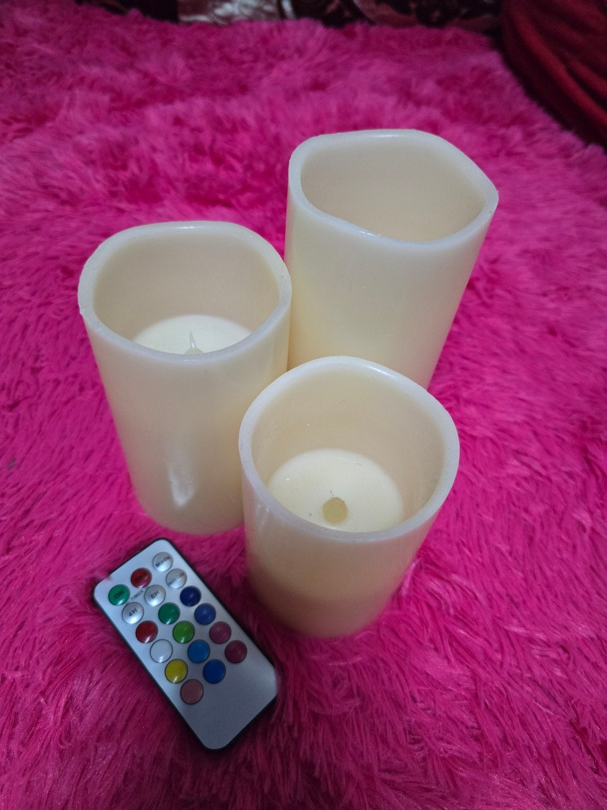 Set van 3 LED kaarsen met afstandsbediening, Huis en Inrichting, Gebruikt, Was, Ophalen of Verzenden, Crème