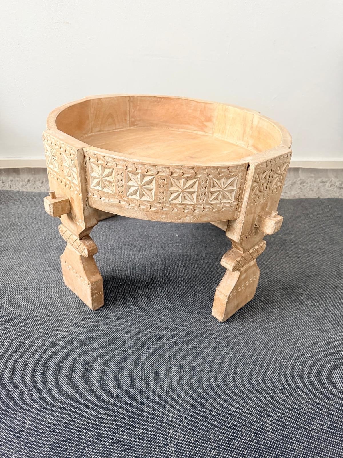 Oosterse bijzettafel chakki - Handgesneden hout, Minder dan 45 cm, Minder dan 55 cm, Gebruikt, Rond