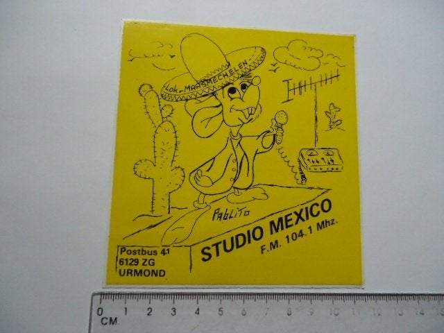 sticker oud Studio Mexico piraat piraten zender radio Urmond, Verzamelen, Verzenden, Zo goed als nieuw, Bedrijf of Vereniging