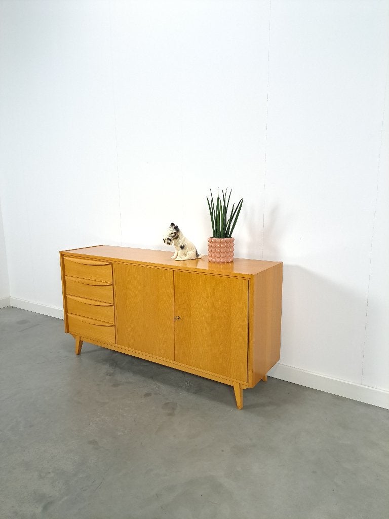 Fineer dressoir met lades, vintage tv meubel, Gebruikt, 100 tot 150 cm, Vintage, Met lade(s)