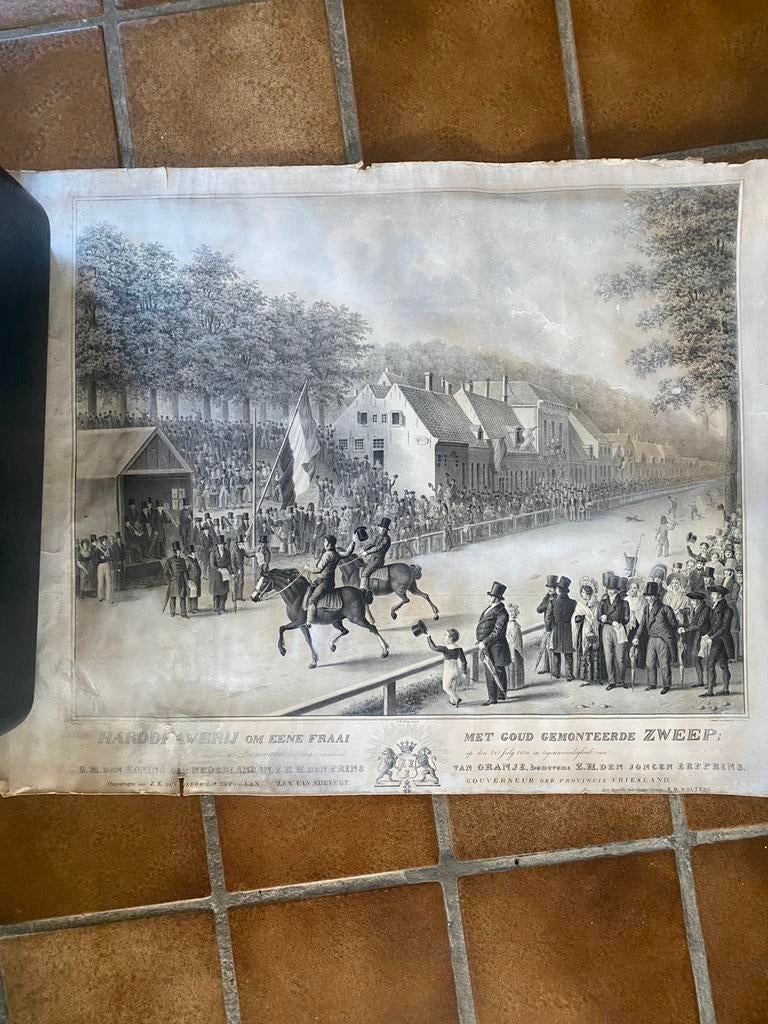 Antieke lithografie – Harddraverij Leeuwarden 1827, Ophalen of Verzenden