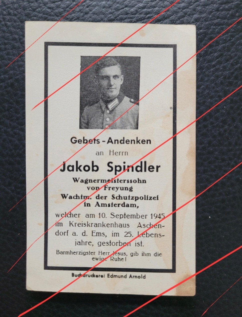 Wachtmeister Der Schutzpolizei Amsterdam sterbebild  WW2 WO2, Ophalen of Verzenden, Bidprentje