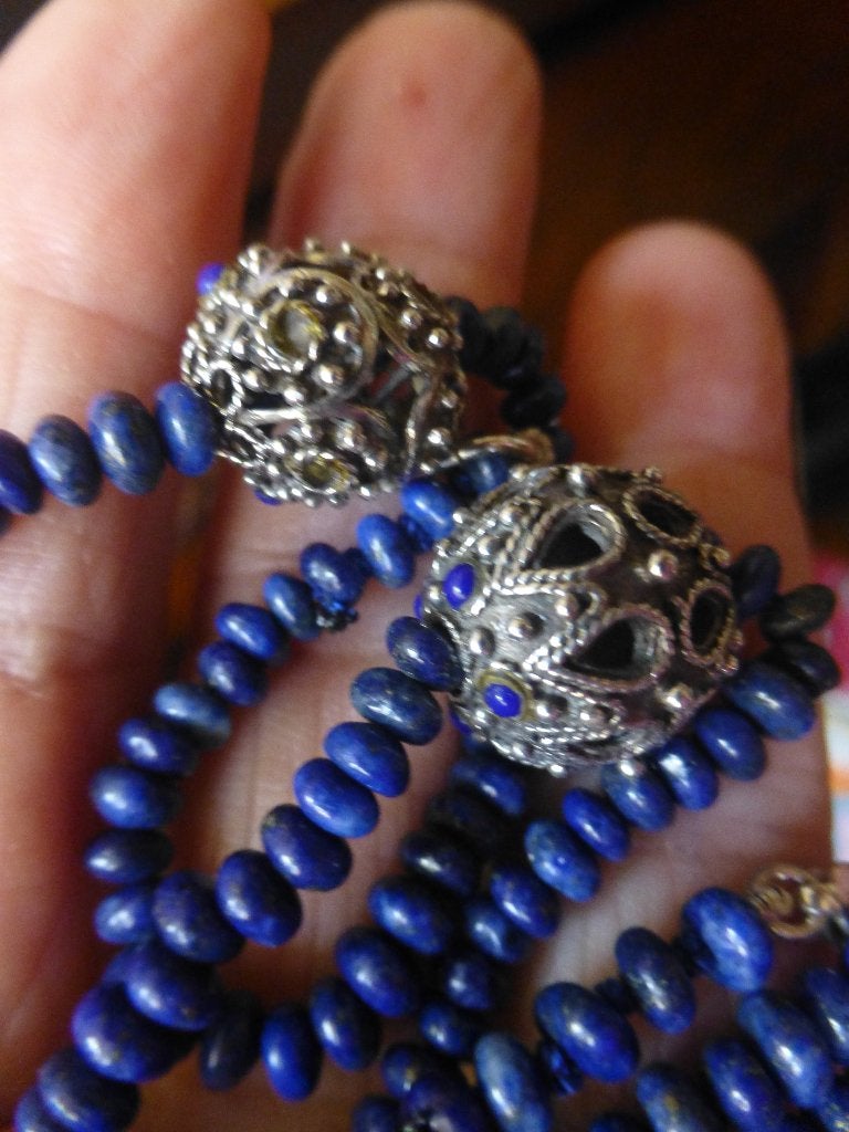set Collier / Armband Lapis Lazuli + Antiek Filigrein Zilver, Ophalen of Verzenden, Zilver, Overige typen, Met edelsteen