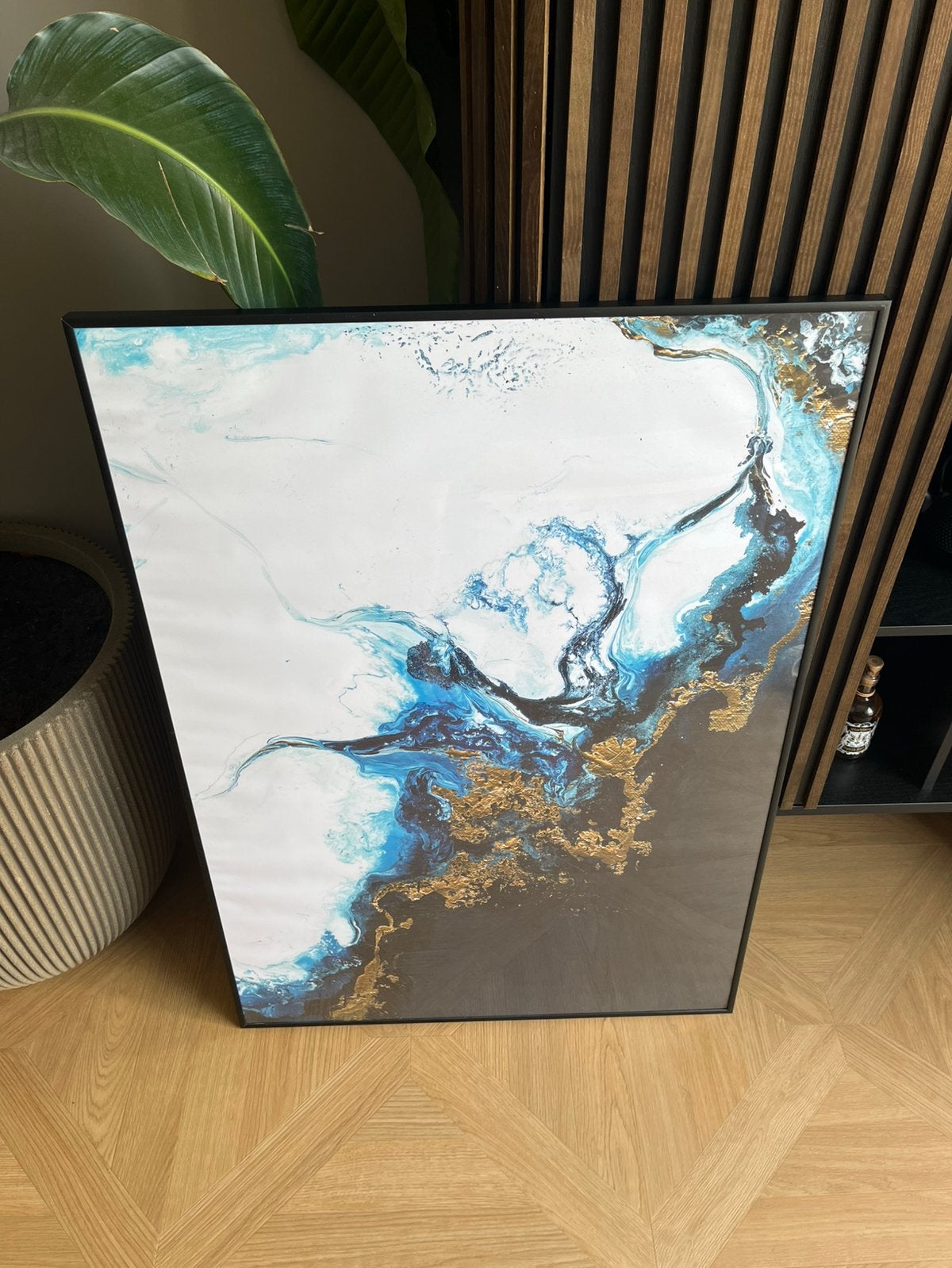 Zwarte lijsten met blauw en goud poster, Antiek en Kunst, Kunst | Schilderijen | Abstract, Ophalen