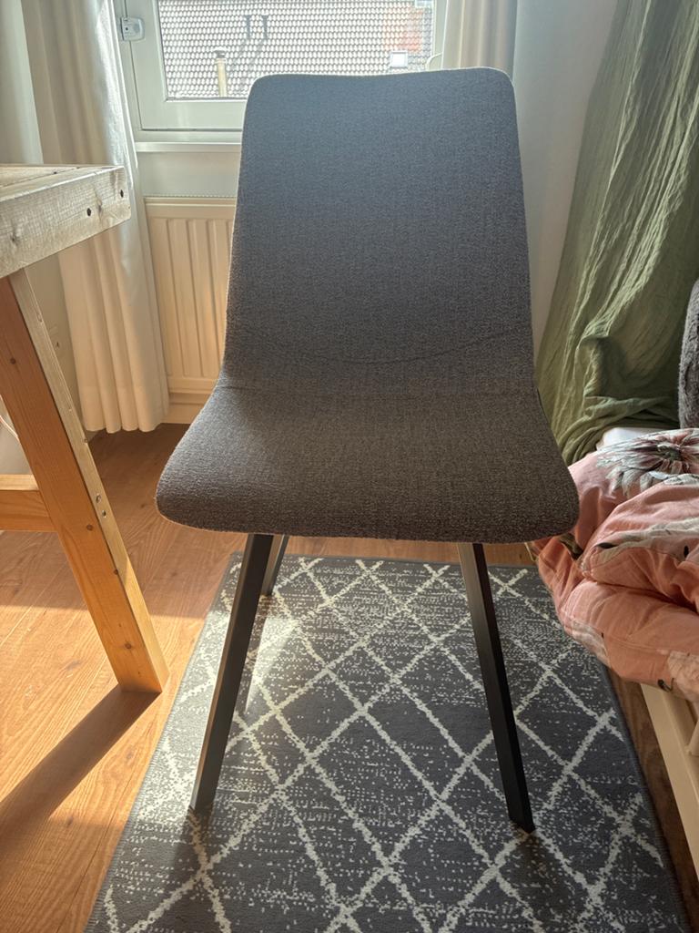 Stoel met stof en kunstleer, zwarte stalen poten, Huis en Inrichting, Ophalen, Overige kleuren, Leer, Zo goed als nieuw