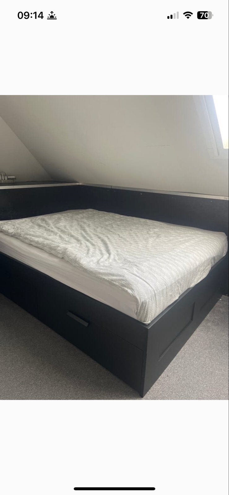 IKEA BRIMNES bed 140x200 cm met hoofdbord, Ophalen, Gebruikt, Zwart, Tweepersoons
