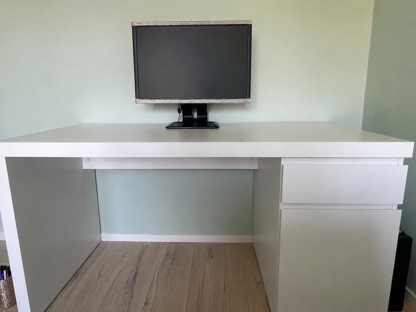Wit IKEA MALM bureau, Ophalen, Gebruikt, 65 cm, Spaanplaat of MDF