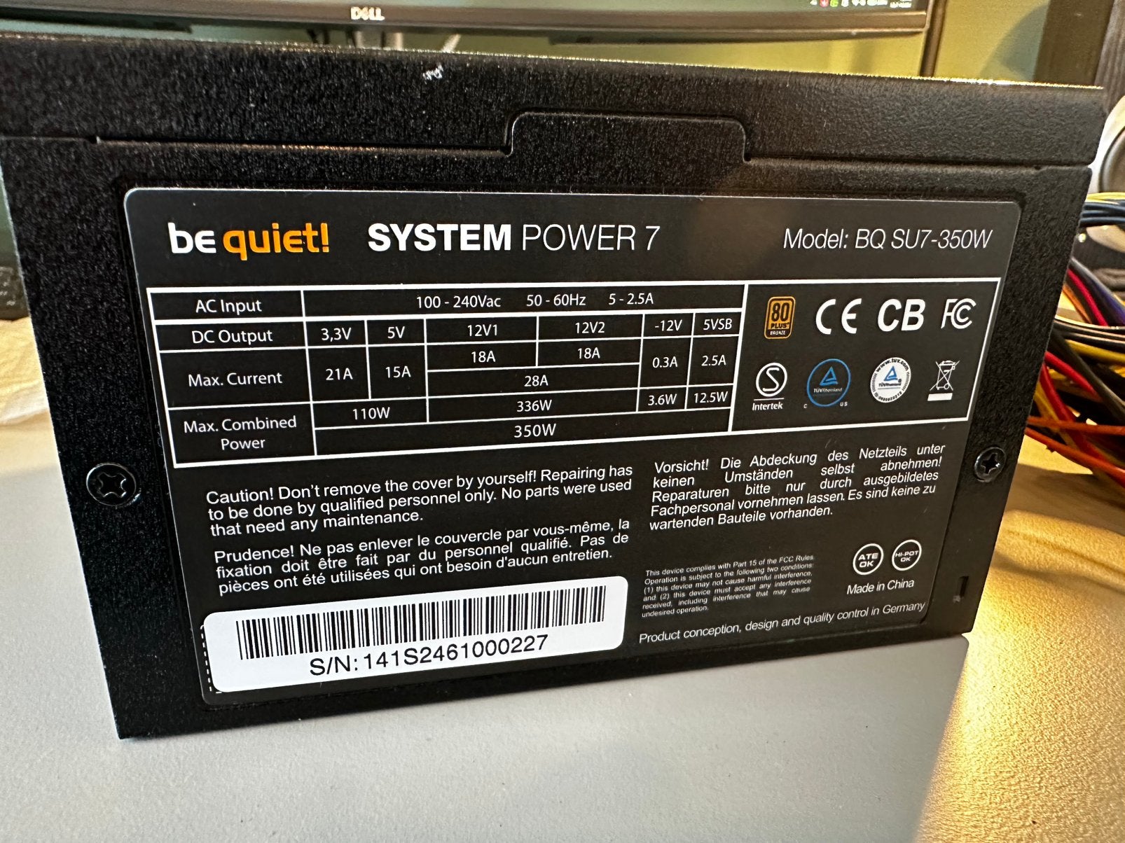 be quiet! System Power 7 350W voeding, Computers en Software, Interne voedingen, Ophalen of Verzenden, Gebruikt