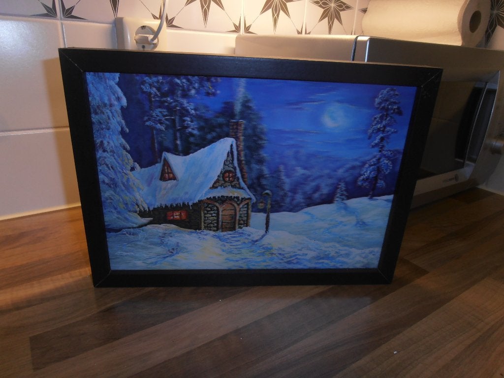 3 d verlichting schilderijtje winter, Minder dan 50 cm, Ophalen of Verzenden, Zo goed als nieuw, Schilderij