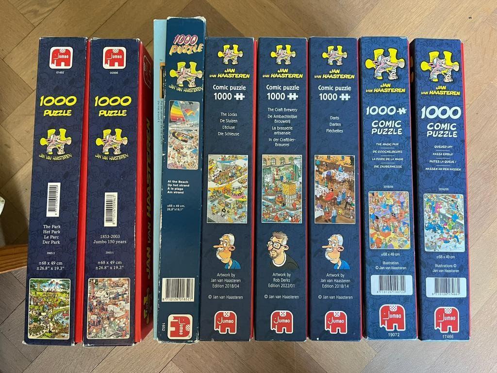 Puzzels: Jan van Haasteren, wasgij, anderen + puzzelmat, Ophalen of Verzenden, 500 t/m 1500 stukjes, Gebruikt, Legpuzzel