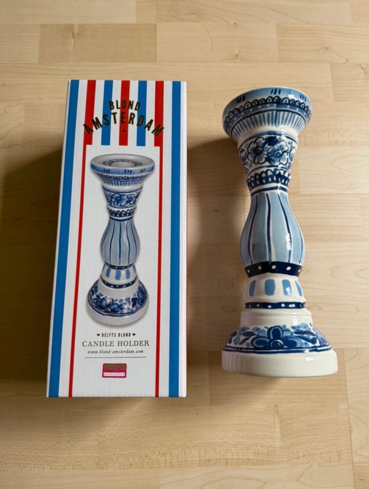 Blond Amsterdam Delfts Blond Kaarsenhouder, Huis en Inrichting, Blauw, Overige merken, Ophalen of Verzenden, Zo goed als nieuw