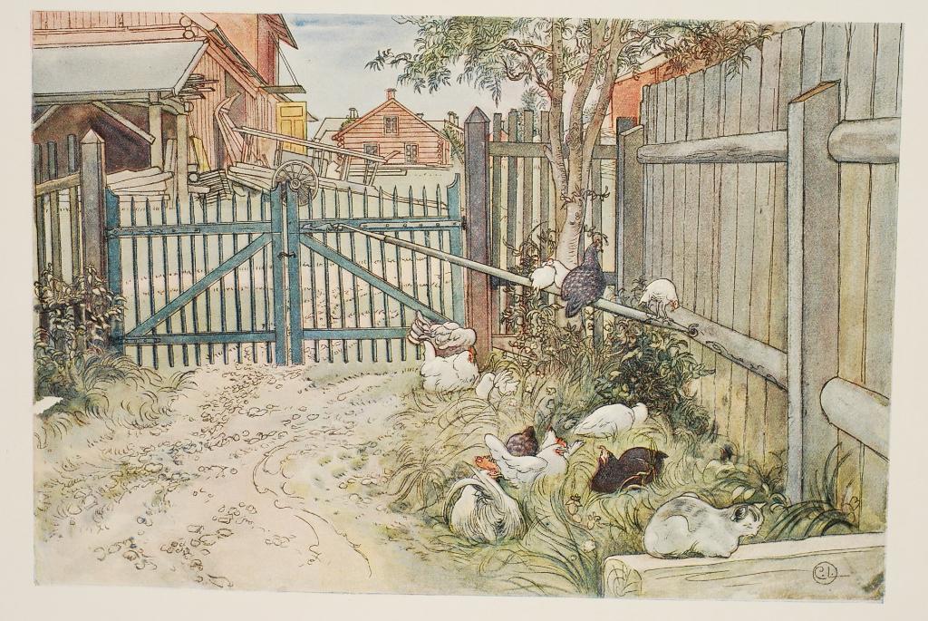 Antieke kleurenplaat Carl Larsson De Poort Eerste druk 1899, Verzenden, Voor 1940, Gebruikt, Dier