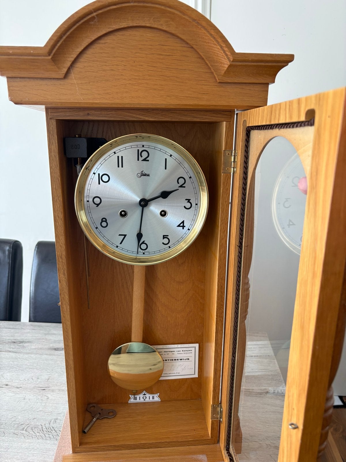 Jaz wandklok met slinger - Houten klok, Antiek en Kunst, Ophalen of Verzenden