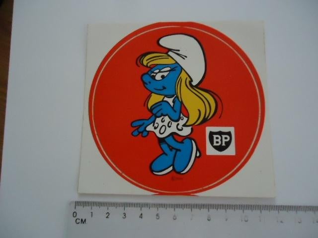 sticker oud BP SMURF Peyo strip jaren 70 seventies smurfin, Verzenden, Zo goed als nieuw, Bedrijf of Vereniging