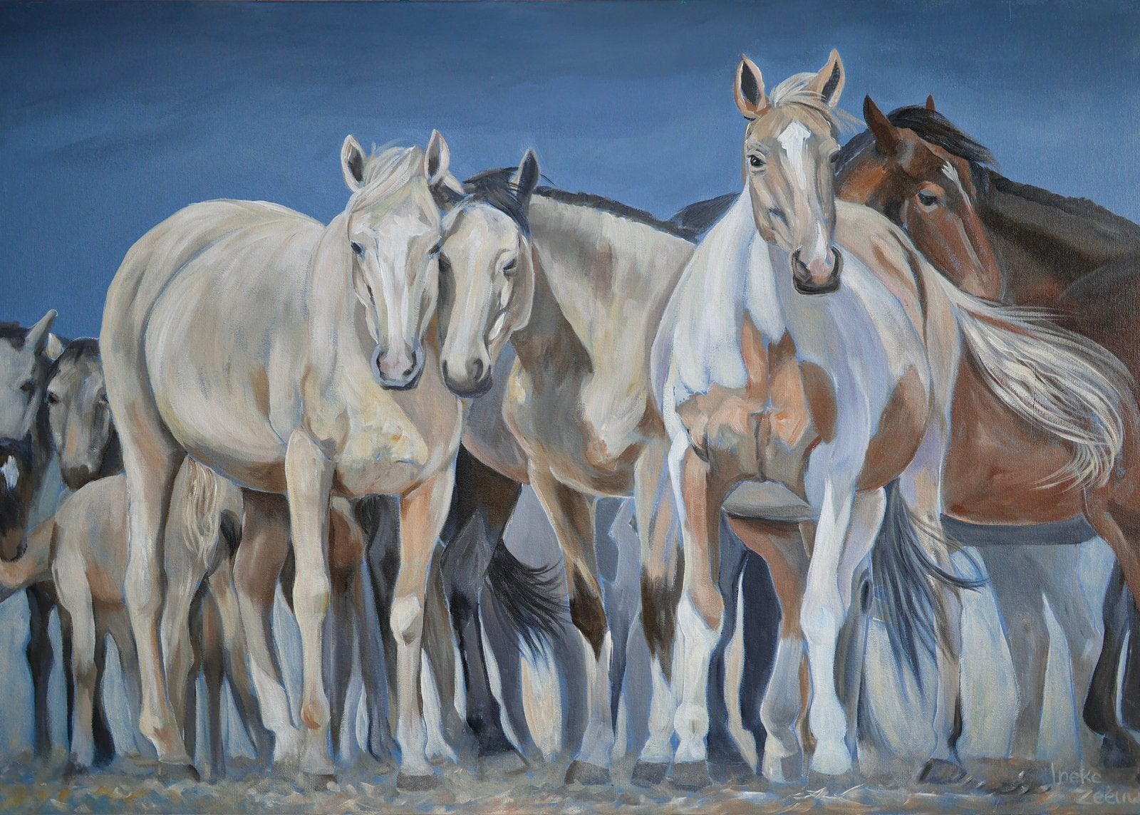 Schilderij paarden, mustangs, Acrylverf, Gelimiteerde oplage, Ophalen of Verzenden, Dieren